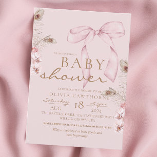 Invitación Bebé con lazo rosa Fiesta de bienvenida Rosa claro