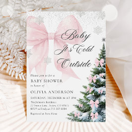 Invitación Bebé con lazo rosa, hace frío afuera, baby shower