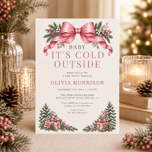 Invitación Bebé con lazo rosa, hace frío afuera, baby shower