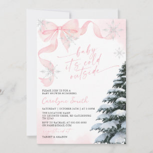 Invitación Bebé con lazo rosa, hace frío afuera, baby shower