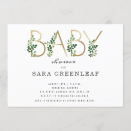 Invitación Bebé con Letra Botánica para Shower de Regalos