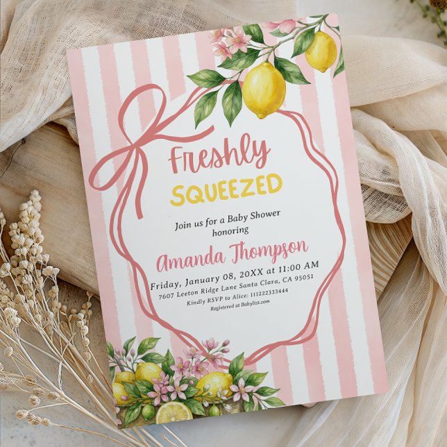 Invitación Bebé con Limonada Fresca Exprimida con Lazo Rosa e (Subido por el creador)
