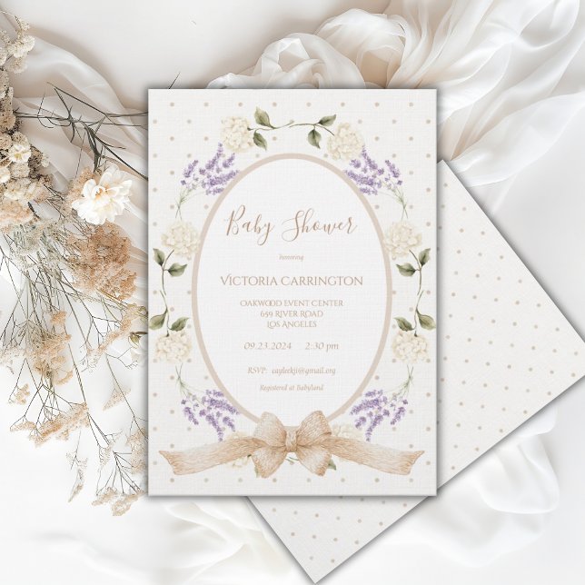 Invitación Bebé con marco floral neutro vintage (Subido por el creador)