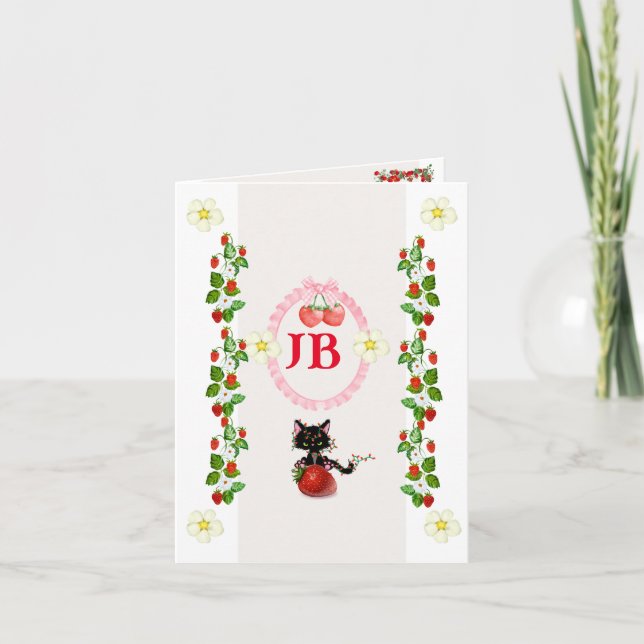 Invitación Bebé con Monograma Personalizado de Fresa (Anverso)