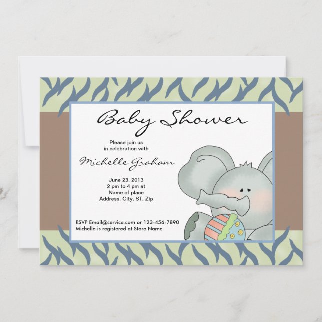 Invitación Bebé con rayas rosadas de cebra con ducha elefante (Anverso)