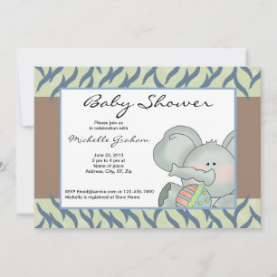 Invitación Bebé con rayas rosadas de cebra con ducha elefante