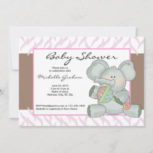 Invitación Bebé con rayas rosadas de cebra con ducha elefante