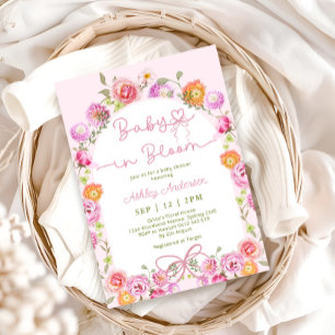 Invitación Bebé con sabor a flor rosa en ducha de Chica en fl
