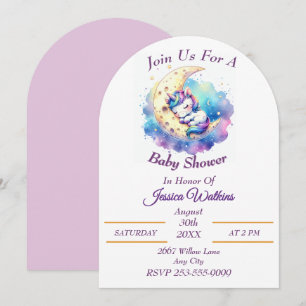 Invitación Bebé con unicornio durmiendo en media luna