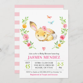 Invitación Bebé conejo Chica Ducha Rosado Sprinkle Cute Flor