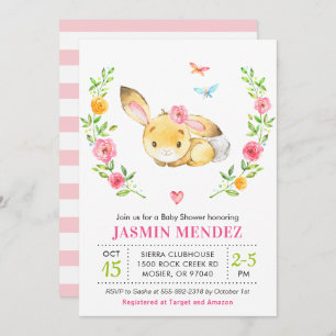 Invitación Bebé conejo Chica Ducha Rosado Sprinkle Cute Flor