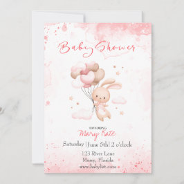 Invitación Bebé conejo con globos bebé niña