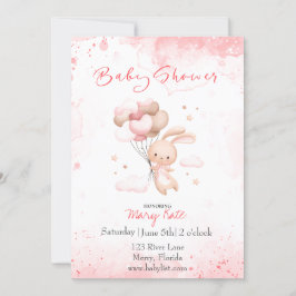 Invitación Bebé conejo con globos bebé niña