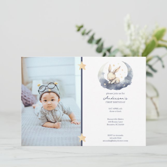 Invitación Bebé conejo lindo en el cumpleaños de un niño de l (Anverso de pie)