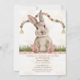 Invitación Bebé Conejo Melocotón Marfil