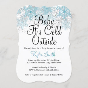 Invitación Bebé Copo de Nieve Azul Está Haciento Frío Afuera