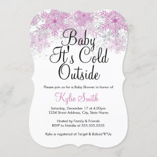 Invitación Bebé Copo de Nieve Rosa Está Haciento Frío Afuera