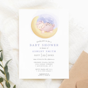 Invitación Bebé Cordero En Aquarela De Luna Baby Shower