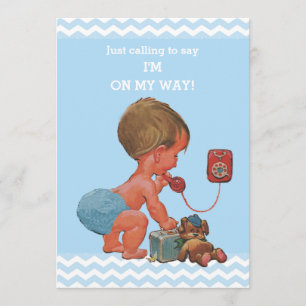 Invitación Bebé cosechado por teléfono Chevrons azules Baby S