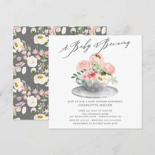 Invitación Bebé criando peones rosados Invita té de bebé con  (Anverso / Reverso)
