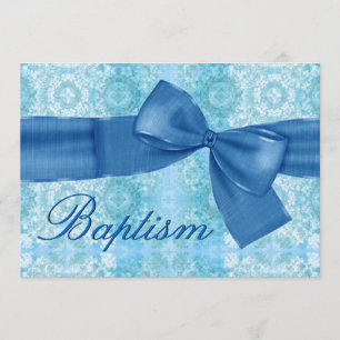 Invitación Bebé cristiano Damask Faux Bow
