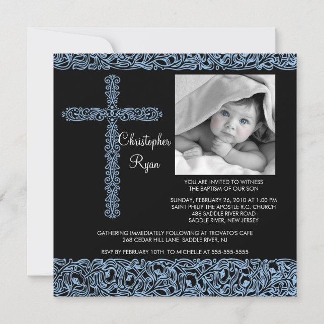 Invitación Bebé cruzado de Inviation del bautismo de la foto (Anverso)