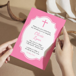 Invitación Bebé cruzado rosado bautismo bautizo cristiano