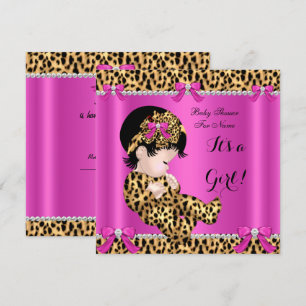 Invitación Bebé Cumpleaños Bebé Niña Linda Leopardo Rosa Cali