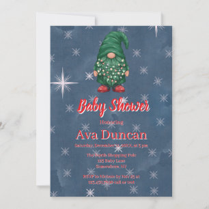 Invitación Bebé Cumpleaños de Navidad con Gnomo Verde Acuarel