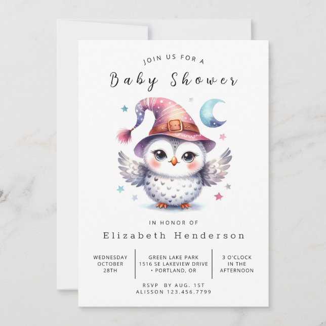 Invitación Bebé Cumpleaños Personalizado Búho Pastel (Anverso)
