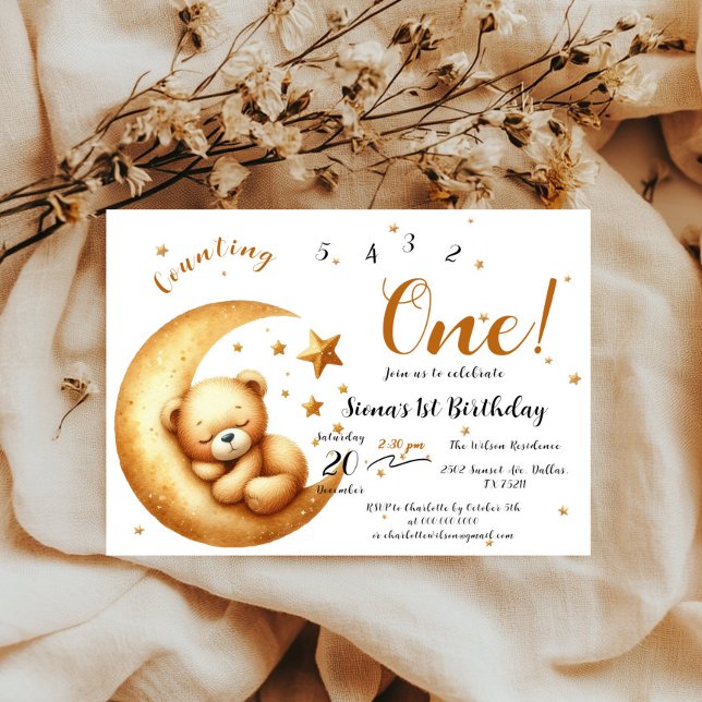 Invitación Bebé Cute Dormido En La Luna Primer Cumpleaños (Subido por el creador)