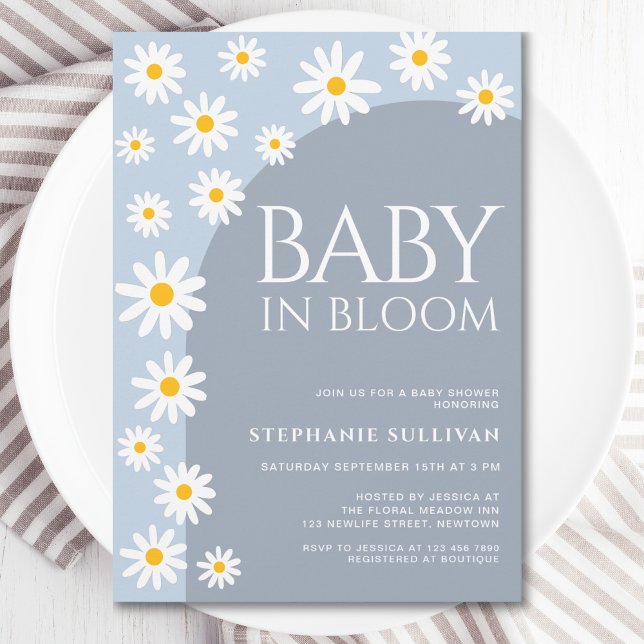 Invitación Bebé Daisy En Bloom Boho Blue Baby Shower (Subido por el creador)