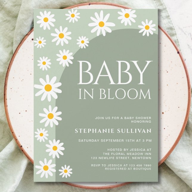 Invitación Bebé Daisy En Bloom Boho Green Baby Shower (Subido por el creador)