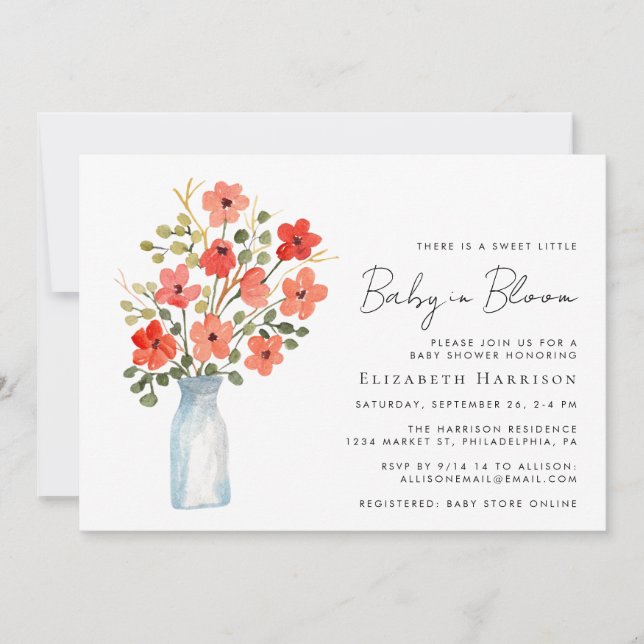 Invitación Bebé de acuarela floral en Baby Shower en flor (Anverso)