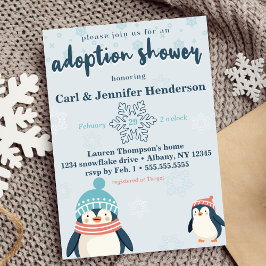 Invitación Bebé de adopción de pingüino con nieve y ducha inf