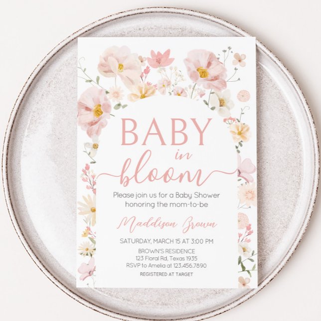Invitación Bebé de arco de flores silvestres en Baby Shower e (Wildflower Baby in Bloom Baby Shower Invitation
)