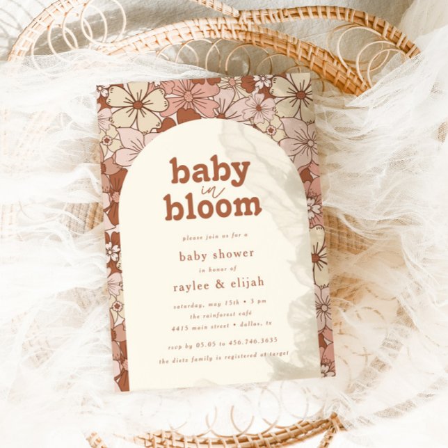 Invitación Bebé de arco floral retro Groovy en floración | Ne (Subido por el creador)