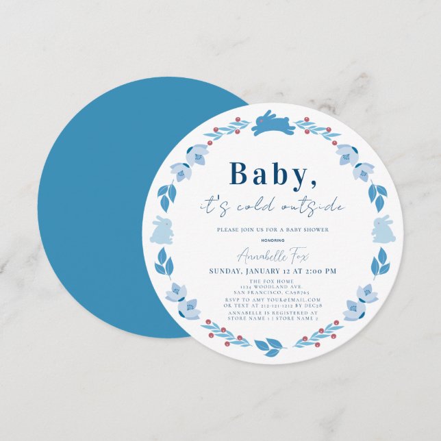 Invitación Bebé de arte popular azul hace frío fuera de Baby  (Anverso / Reverso)