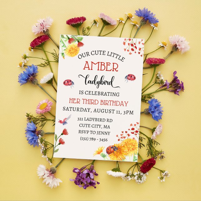 Invitación Bebé de ave Ladybird Chica Cute Primavera Cumpleañ (Subido por el creador)