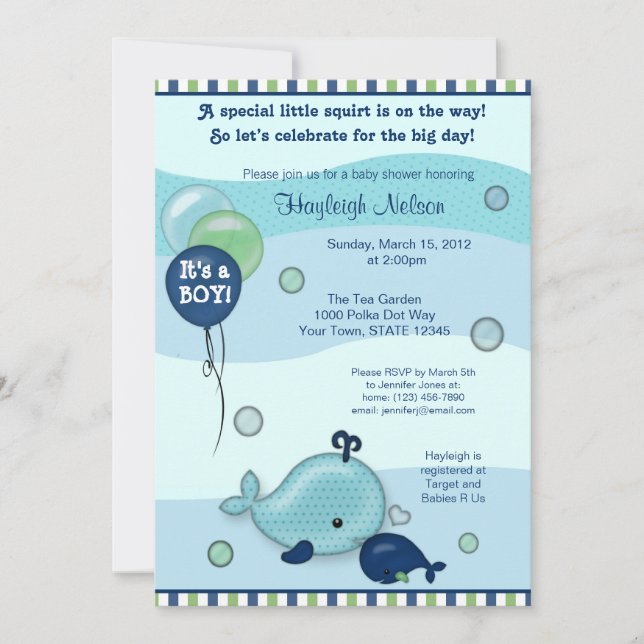 Invitación Bebé de ballena pequeña y mamá besan Baby Shower (Anverso)