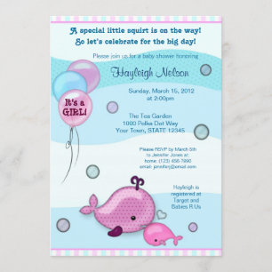 Invitación Bebé de ballena pequeña y mami besan rosa Baby Sho
