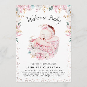 Invitación Bebé de bienvenida floral recién nacido