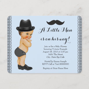 Invitación Bebé de Bigote Azul y Hombrecito Fiesta de Bebé