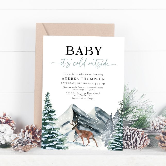 Invitación Bebé de bosque de invierno hace frío fuera de Baby (Subido por el creador)