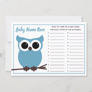 Invitación Bebé de búho azul nombre Race juego de Baby Shower