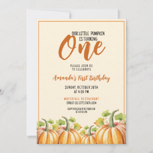 Invitación Bebé de calabaza Cuta Primer Cumpleaños