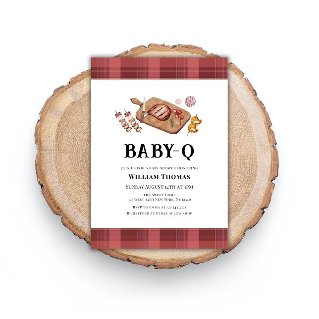Invitación Bebé de campo rústico Q Baby Shower (Rustic Plaid Country Baby Q Baby Shower Invitation)