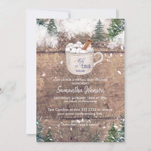 Invitación Bebé de chocolate caliente hace frío fuera del azu (Anverso)
