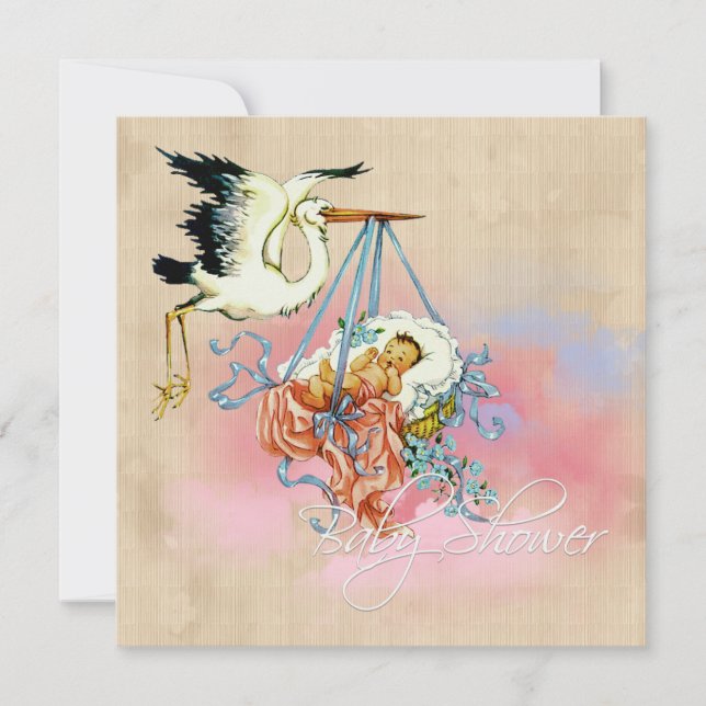 Invitación Bebé de cigüeñas vintage (Anverso)