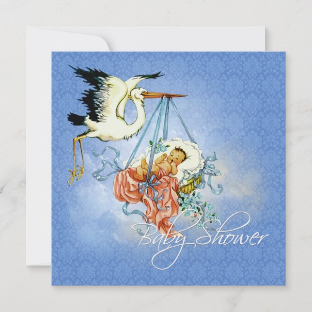 Invitación Bebé de cigüeñas vintage (Anverso)